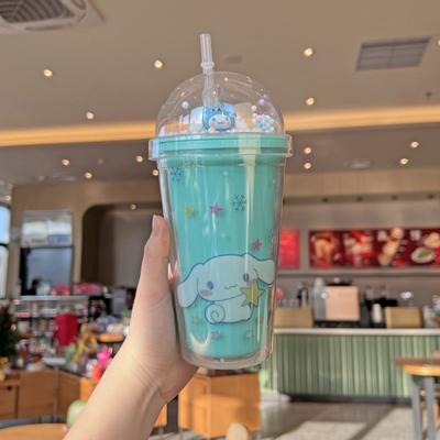 Retailers Go Creative Double Layer Drinking Cup, Large Capacity Plastic Straw Mug, Lid For Juice cinnamoroll