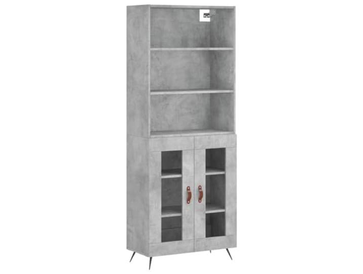 Fisinber Highboard Betongrau 69,5x34x180 cm Schrank mit Glastüren Modernes Standregal in Beton-Optik für Wohnzimmer & Flur, viel Stauraum mit eleganten Glastüren und stabilen Metallfüßen.