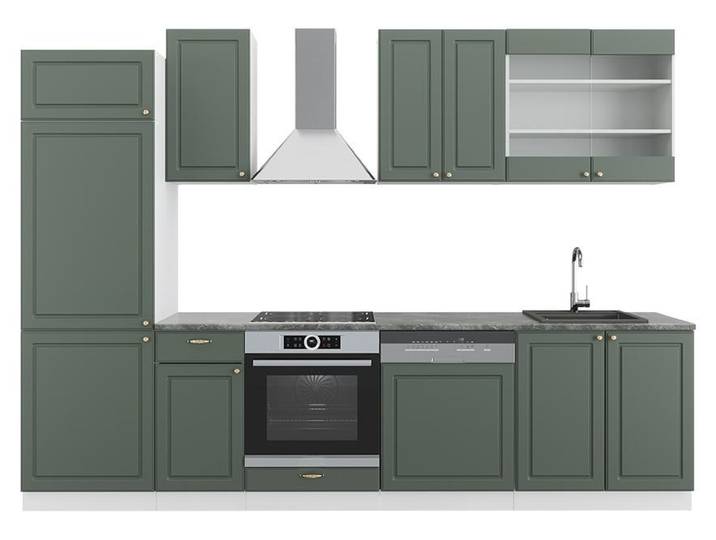Cuisine Vicco Fame-Line Vert-Or Landhaus/Blanc 300cm sans PT\, Model 38038