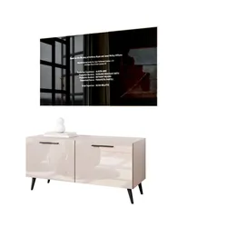 TV-SCHRANK AURA 100 KASCHMIR Hochglanz auf schrägen schwarzen Beinen + LED