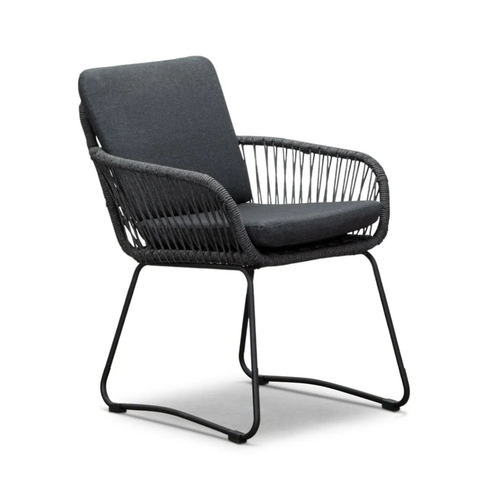 Harper dining tuinstoel met touw en rvs in Lava Grey