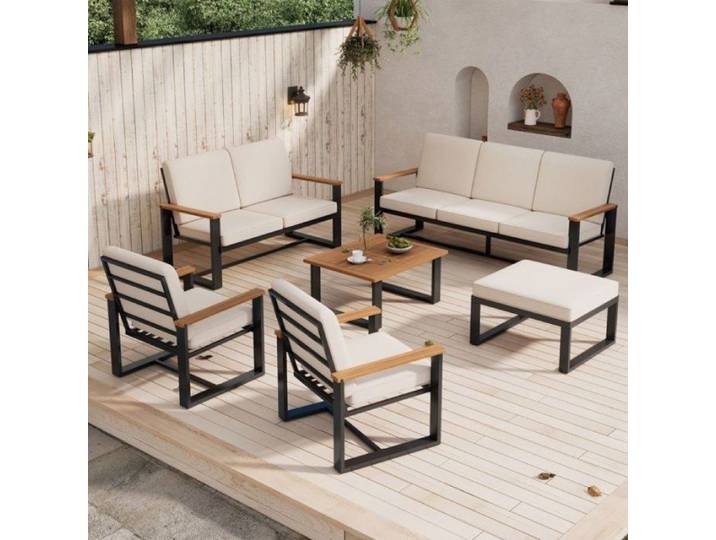 salon de jardin exterieur - Ensemble de jardin beige avec table en acacia