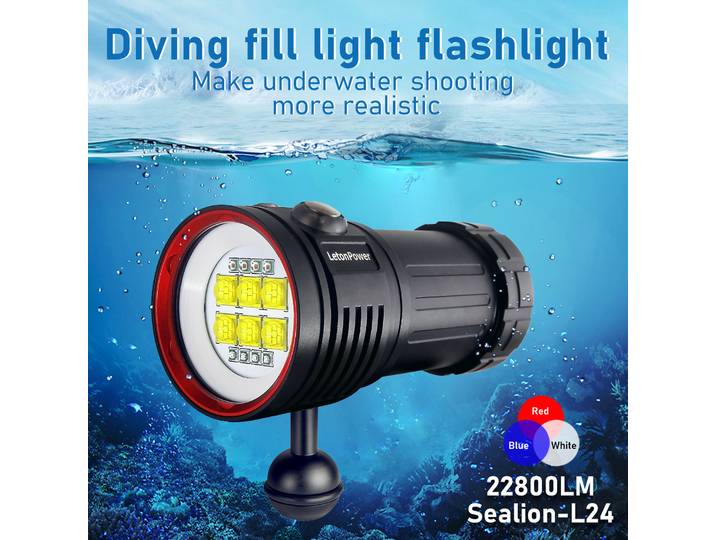 Lampe de poche de plongée LetonPower, 22800 lumens, éclairage sous-marin rechargeable, torche étanche à 100m pour la photographie, lumière de remplissage vidéo