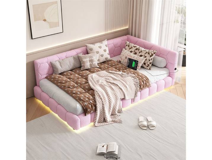 Canapé-lit - 90 x 200 cm - sommier à lattes - lumière ambiance 16 couleurs - USB & Type‑C