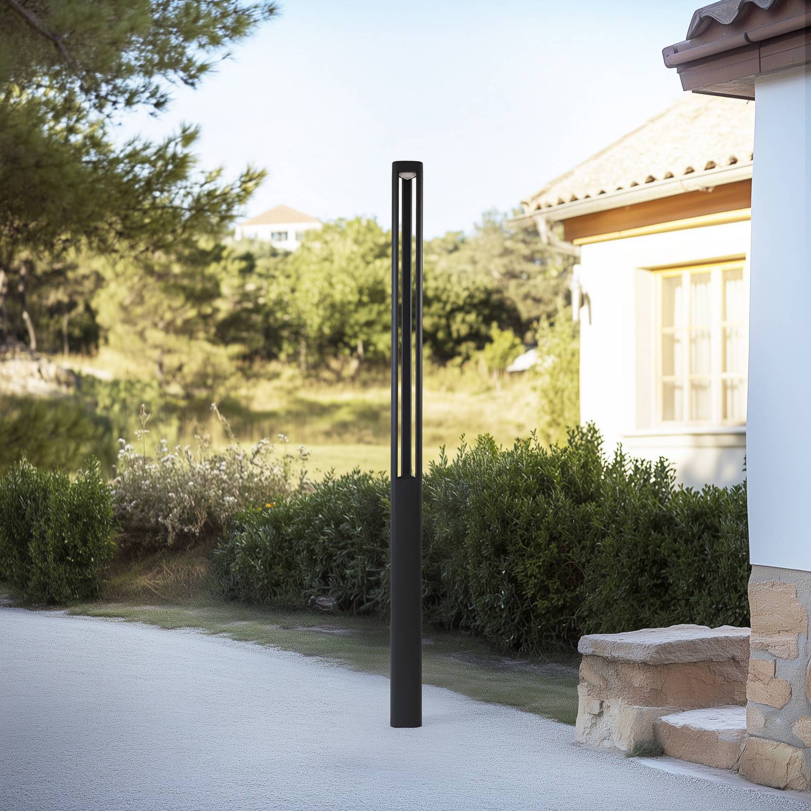 Lucande LED outdoor light Pirron, 230 cm, anthracite, IP65 Pirron, Black, Aluminium, Modern, Post Light
