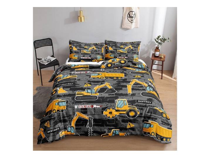 LuxusKollektion Kinderbettwäsche Bettwäsche LKW Konstruktion 200x200cm 2x 80x80cm