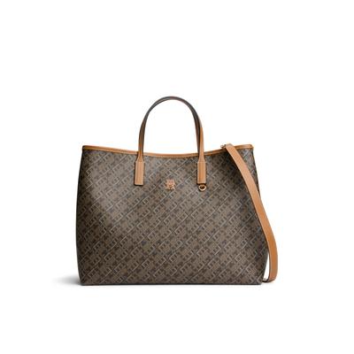 Handtasche TOMMY HILFIGER "TH MONOPLAY SATCHEL", Damen, Gr. B/H/T: 37cm x 29cm x 16cm, braun (schwarz kombiniert), Leder, Lederimitat, Taschen Handtasche, Damen Umhängetasche, Schultertasche mit Allover-TH-Logoprint
