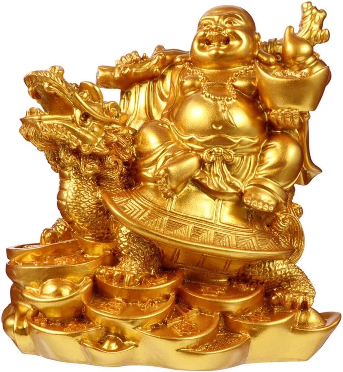 Gouden Boeddha Beeld Decoratie - Hars Sculptuur met Gedetailleerd Houtsnijwerk - Hoogte: 75 cm