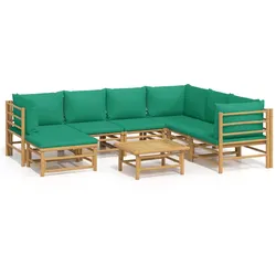 vidaXL 8-tlg. Garten-Lounge-Set mit Grünen Kissen Bambus