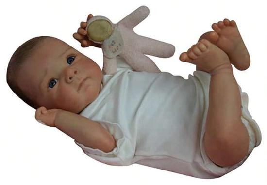 Reborn-pop van katoen en plastic, blauw en wit, 45 cm met gedetailleerde handbeschilderde huid en 3D-effect aderen