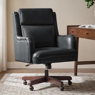 HULALA HOME Gaspar Traditional Genuine Leather Swivel Adjustable Height Office Chair with Headrest Adjustment