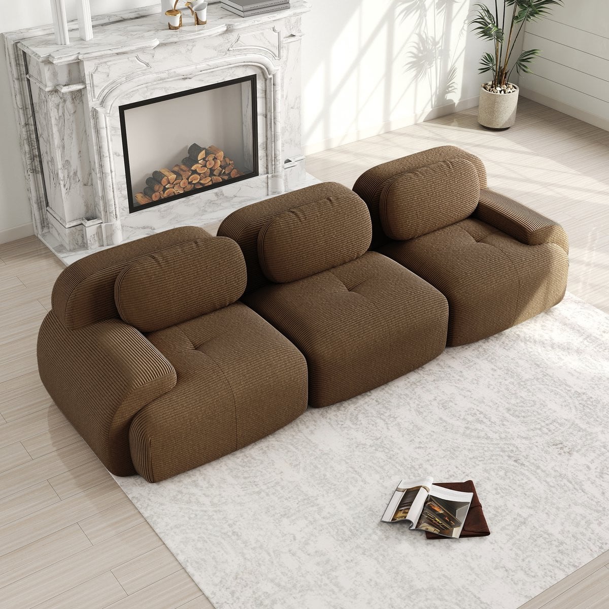 MIVRAY Hoekbank Modulair - Modern Design - Corduroy Bruin