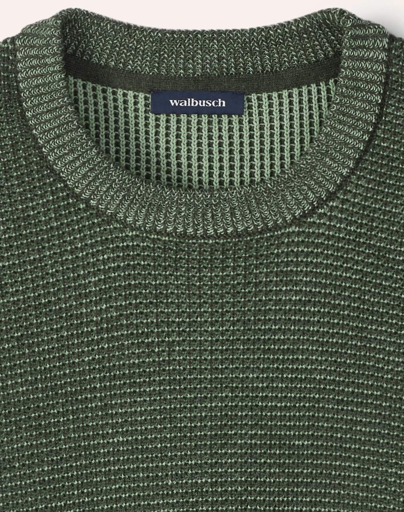Walbusch Strukturpullover Bicolor, normale Größen, Farbe Grün, 56, reine Baumwolle effektvoll gestrickt Herren