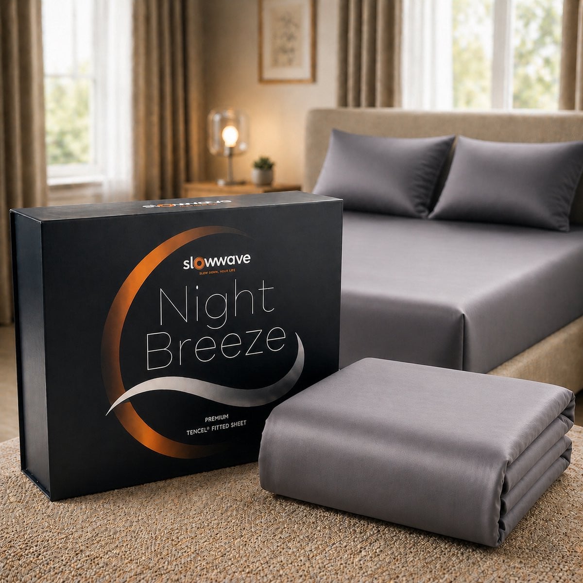 Slowwave NightBreeze hoeslaken van 100% TENCEL lyocell - Grey Elegance - B/D/H: 90 x 210 x 35 cm