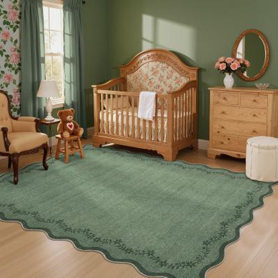 Garvee Scalloped Edge Floral Border Machine Washable Area Rug