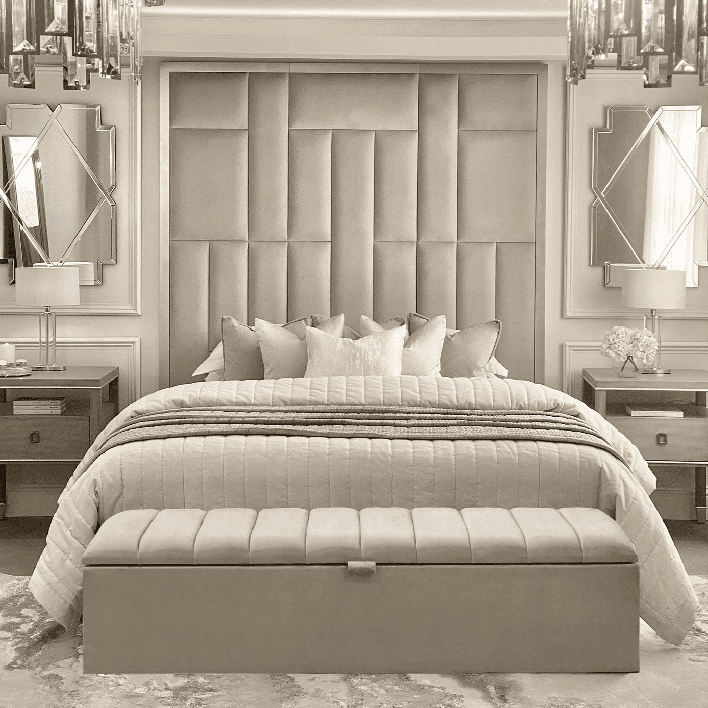 Kensington Smoke Grey Panelled Ottoman Box, Super King