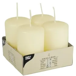 Papstar 4 Stumpenkerzen Ø 50 mm · 80 mm elfenbein "Ivory" mit Flachkopf