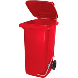 BRB 240 Liter Mülltonne/Müllgroßbehälter, rot, mit Fußpedal für handfreie Bedienung