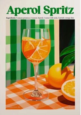 Inspire Select Aperol Spritz Cocktail Canvas Wall Art Italian Pizza, Wine & Negroni Kitchen Poster ct836 7.9 X 11.8 In unframed