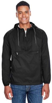 Harriton M750 Packable Hooded Nylon Jacket in Black size XL