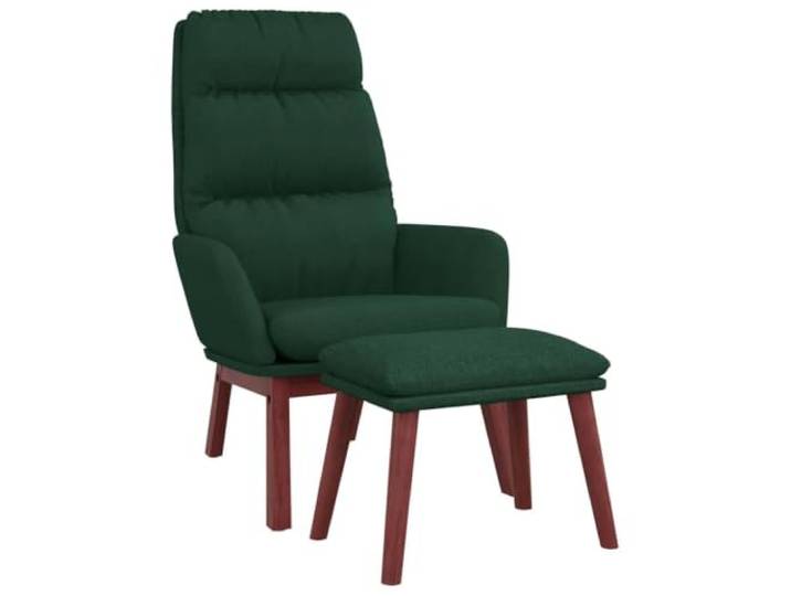 Relaxsessel mit Hocker Dunkelgrün Stoff Metallrahmen,Beine aus massivem Kautschukholz,atmungsaktiver Stoffbezug,Armlehnen,flexibel platzierbarer Hocker