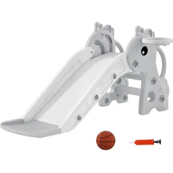 AIYAPLAY Kinderrutsche, 3 in 1, Kleinkinderrutsche mit Basketballkorb, Basketball, Grau