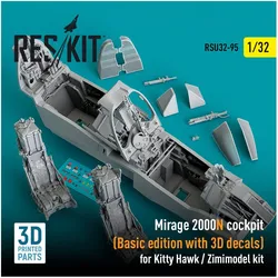 ResKit Mirage 2000N cockpit (Basic edition with 3D decals) for Kitty Hawk / Zimimodel kit (3D Printed)