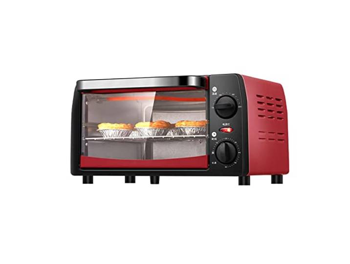 Kompakter 12L Mini-Backofen Retro Lightweight / 800W /100-220°C / 60 Minuten Timer & Auto Shut Off/Grillen, Backen, Toasten,Rot,12L