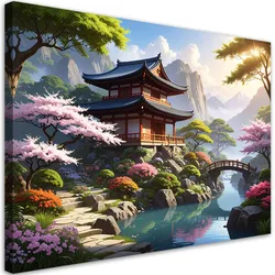 BILD auf Leinwand, Japanischer Garten Pagode Landschaft Natur