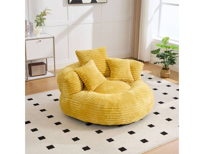 NuvlaGu - Fauteuil pouf rond - Fauteuil salonrond Velours côtelé - Confortable et Doux - 108x108x52 cm - Jaune