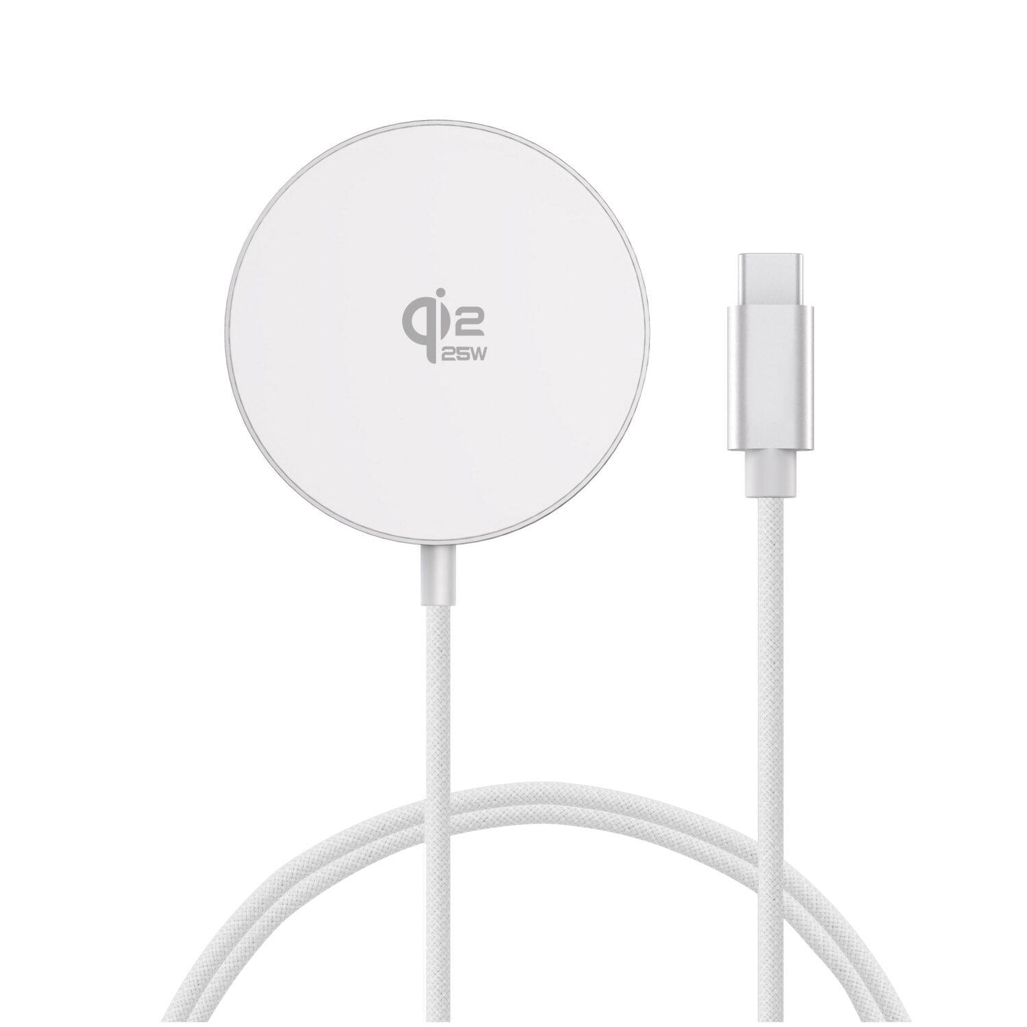 4smarts Kabelloses Ladegerät Qi2/ MagSafe-kompat 25W,1,5m weiß