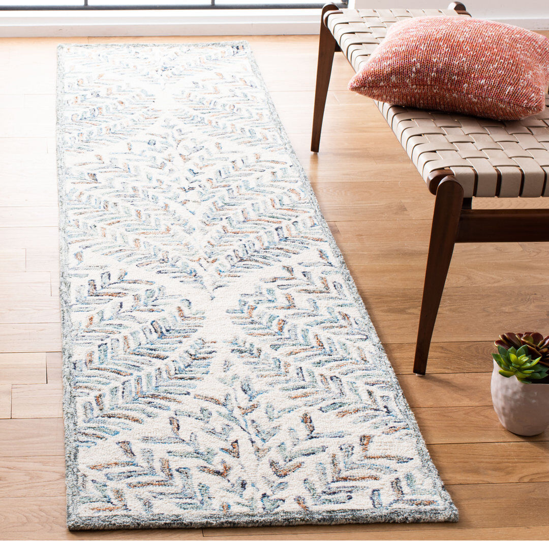 Blue Elephant Andresky Hand Tufted Wool Rug Blue/White Runner 69 x 152 cm