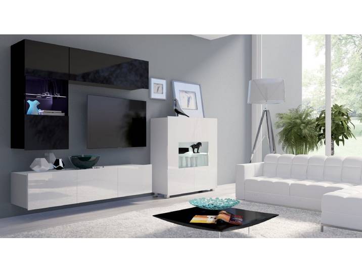 Designer Wohnwand Miro mit LED - Weiß-Holz - Luxusbetten24