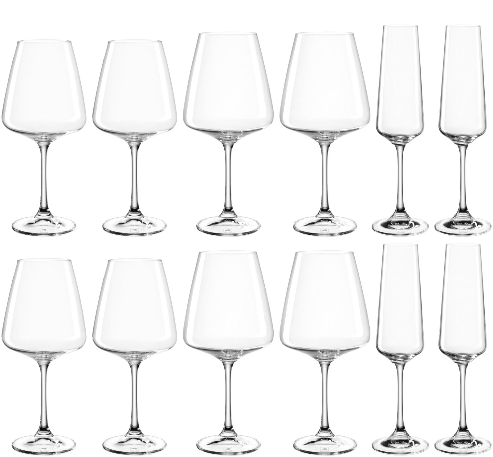 Dripio Set van 12 wijnglazen met 4 champagneglazen, 4 rode wijnglazen en 4 witte wijnglazen