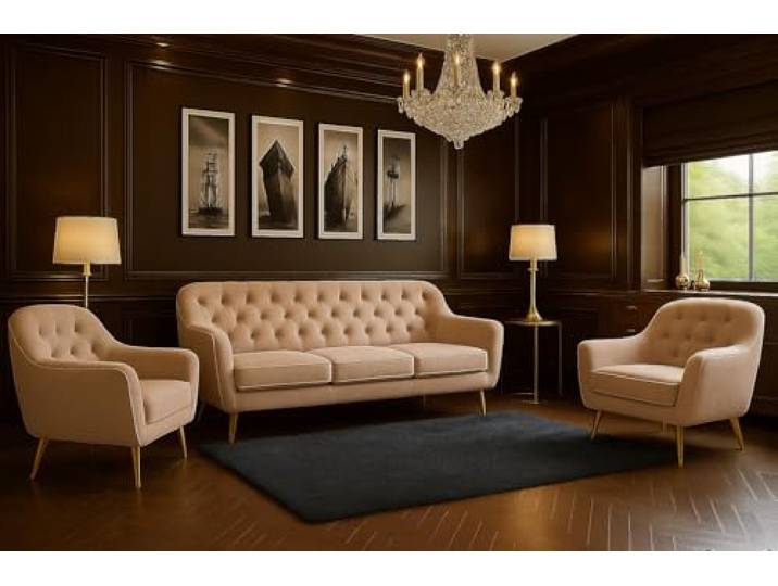 A&J MöbelLand GmbH Polstergarnitur Benito: 3-Sitzer Sofa + 2 Sessel – Wohnzimmer Set, modernes Design, Bonellfederkern, langlebige Qualität, Bezug in Beige