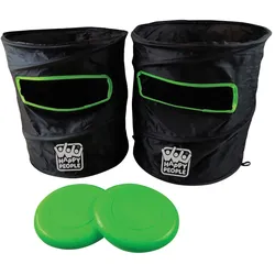 Happy People Wurfscheiben Spielset grün mit 2 Zielbehältern 2 Wurfscheiben und 4 Erdungsstiften