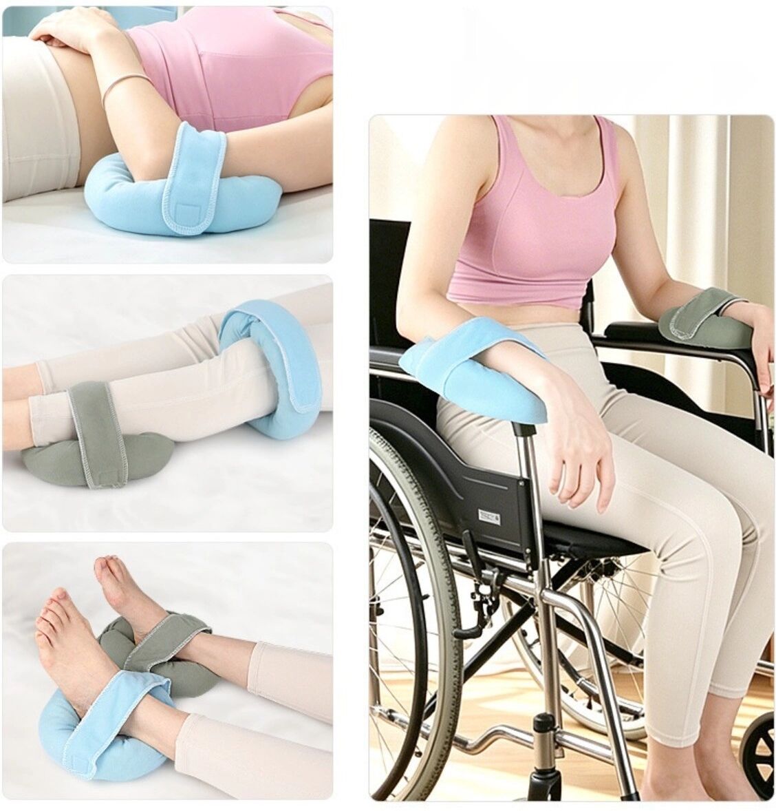INF Coussin en anneau coudière auto-adhésif pour fauteuil roulant et personnes alitées - Fibres de polyester pour soulagement Bleu