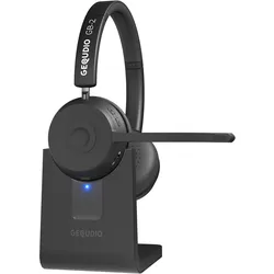 Gequdio Bluetooth Headset GB-2 mit Ladestation (Kabellos), Office Headset, Schwarz