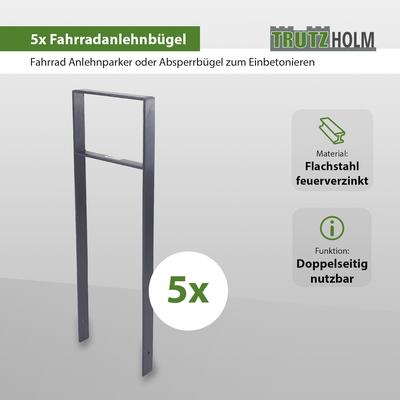 Baumarktplus 5 x Fahrradanlehnbügel 116,5 x 39 cm Flachstahl 13 mm Anthrazit Einbetonieren Fahrradständer Parker Typ H