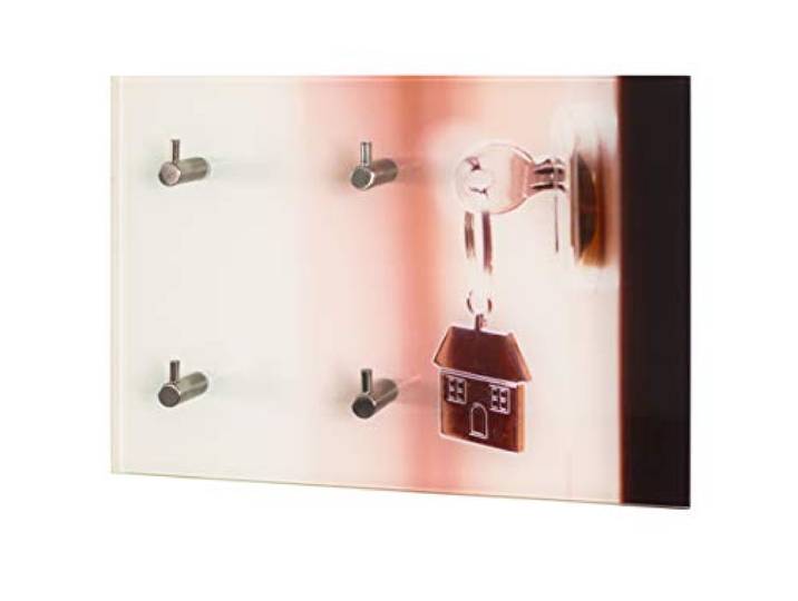HAKU Porte-clés\, porte-clés\, organiseur de clés\, support de clés\, aspect inox\, motif en verre (verre trempé) - Dimensions: L 30 x H 21 x P 5 cm Style: Moderne