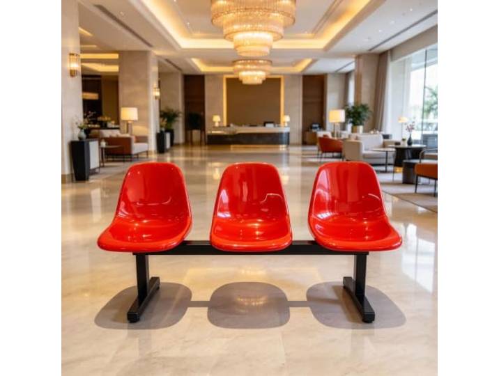 Wartezimmer Sitzbank mit Kunststoffsitzen und Metallgestell, Mehrsitzbank Verbundene Kunststoffsitze mit Metallgestell für Empfangsbereiche, Büros und Wartezonen(Rosso,150cm/59.1inch)