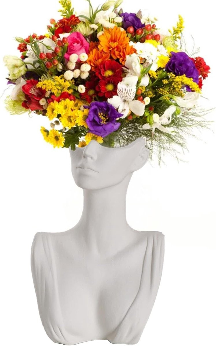 Keramische Body Vaas - Moderne Sculptuur - Wit - Hoogte: 19 cm