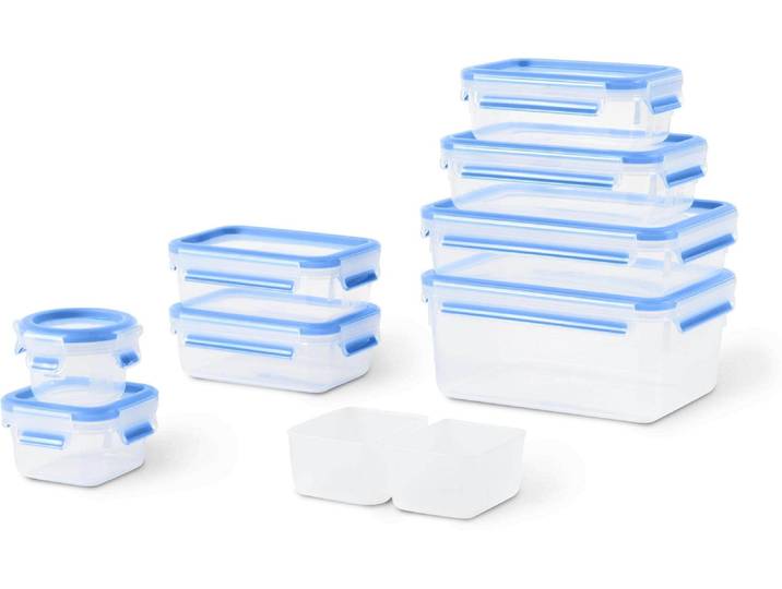 Vorratsdose EMSA Clip & Close Eco 9-teilig , blau (blau, transparent), Kunststoff, Lebensmittelaufbewahrungsbehälter, Vorratsdose
