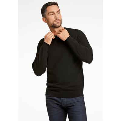 Strickpullover LINDBERGH "Strickpullover Comfort Fit", Herren, Gr. M, schwarz, Obermaterial: 100% Schurwolle, unifarben, Rundhals, Pullover Strickpullover