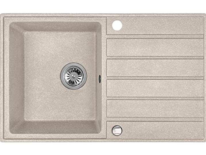 KOLMAN Granitspüle 49x79 cm Margarita Spülbecken Einzelbecken Beige mit langer Abtropffläche platzsparender Siphon Gratis