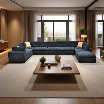 Coffee-Bean Style Full Compressed Modular Sectional Sofa with Toss Pillows