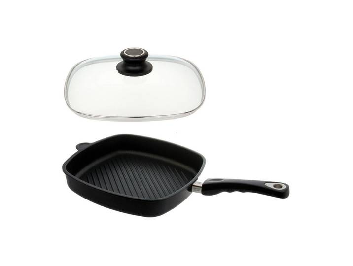Lotus Gusspfannen Bratpfanne Lotus-Guss-Grillpfanne Ø29cm + Glasdeckel