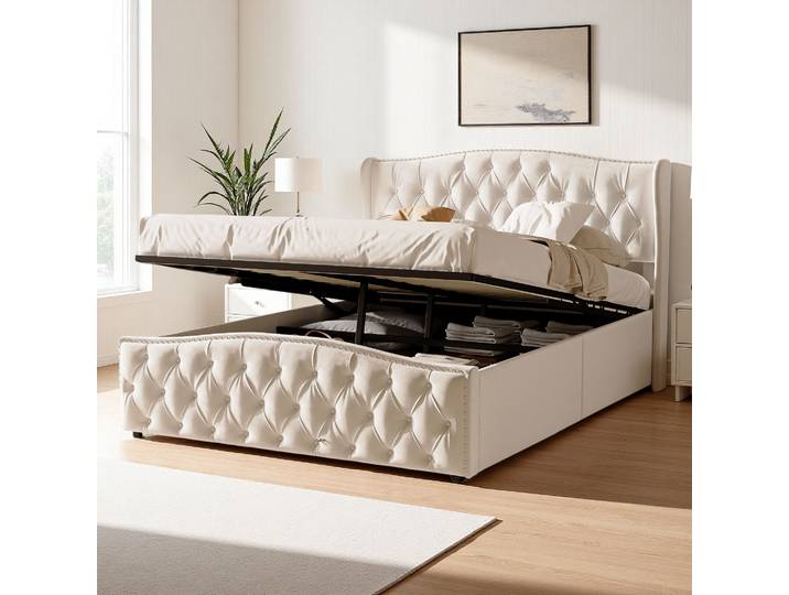Rosahqnda Moderne Polsterbett 140/160x200cm mit Kopfteil und Rahmen,Doppelbett Samt, Nab Erwachsene et Jugendliche,ohne Matratze