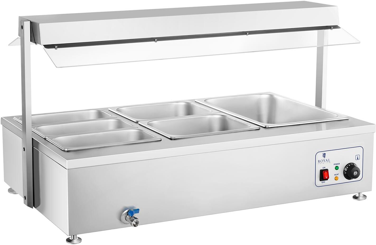 Royal Catering Bain Marie - inkl. 6 GN-beholdere - med kødbakke og afløbshane RCBM-6WA