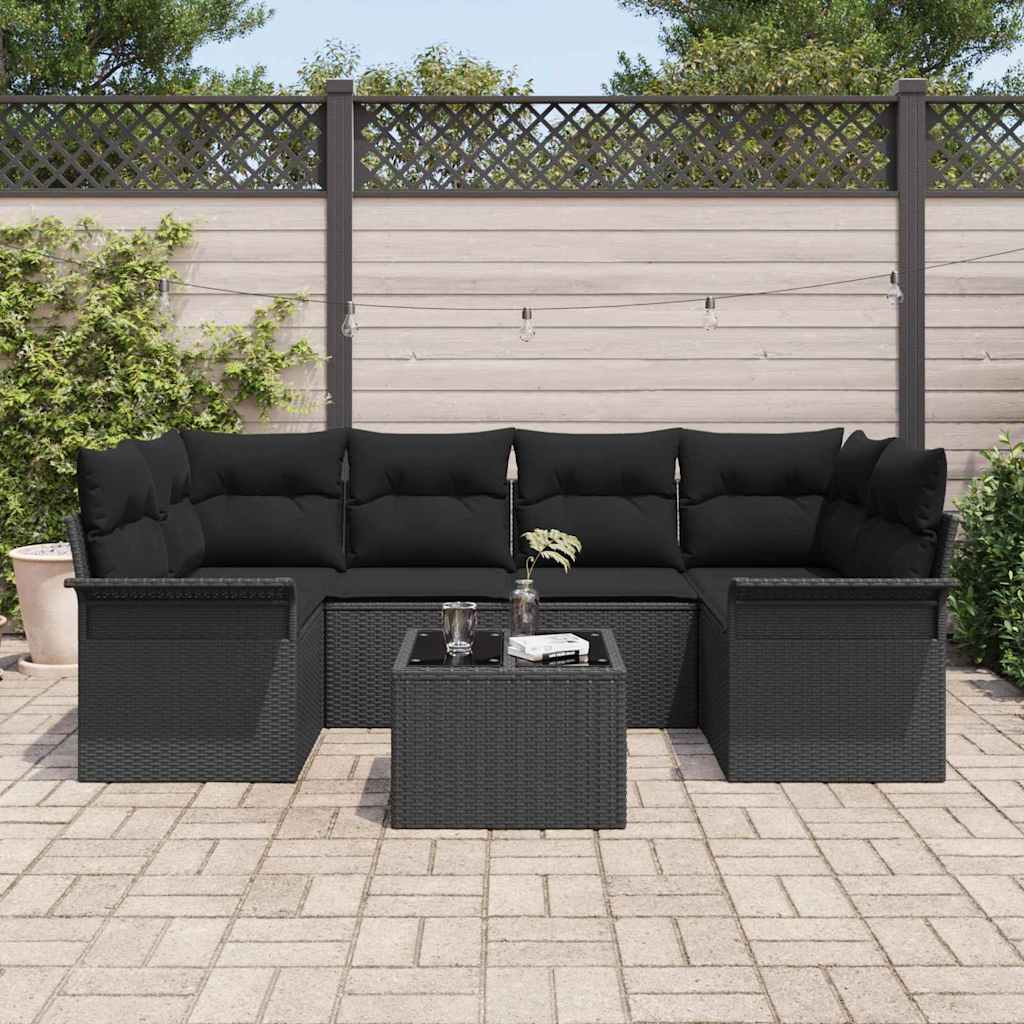 vidaXL Ensemble de canapé de jardin 7 pcs 6-Seater Noir polyrotin
